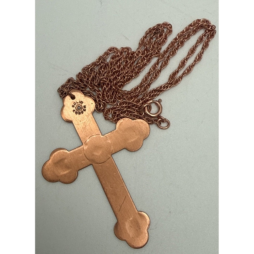 BEAUTIFUL VINTAGE BELL SOLID COPPER & TURQUOISE CROSS NECKLACE & 24" CHAIN - Picture 6 of 8